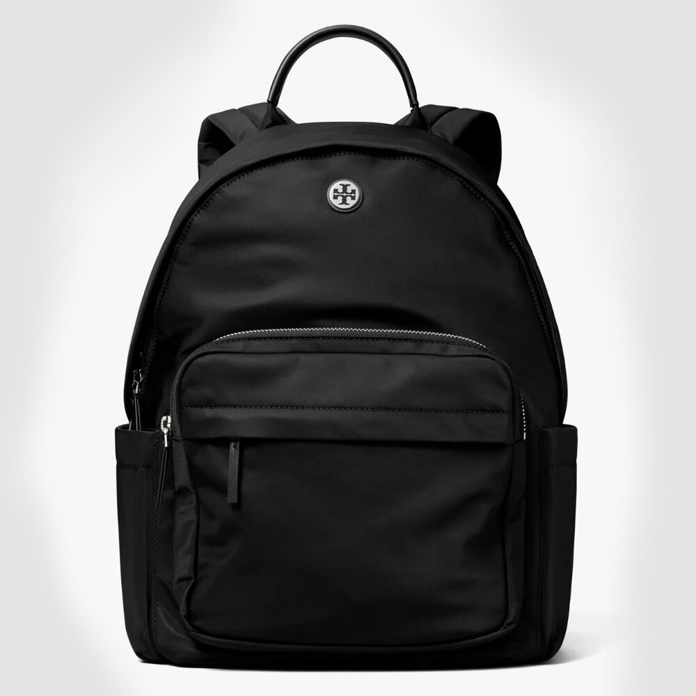Tory Burch $350 Nylon Backpack Black Lightweight Purse Bag 173559 Pockets